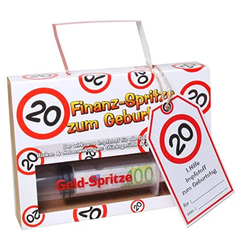 Finanzspritze Deko Spritze zum Befüllen mit Geld zum 20. Geburtstag