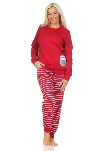 Normann Damen Schlafanzug Kuschel Interlock mit Tiermotiv, rot, Größe 40-42 - Kuschelnder Damen Schlafanzug aus weichem Interlock für gemütliche Nächte. Mit süßem Tiermotiv und praktischen Bündchen für optimalen Tragekomfort. Ideal für die kühle Jahreszeit und auch perfekt als Homewear.