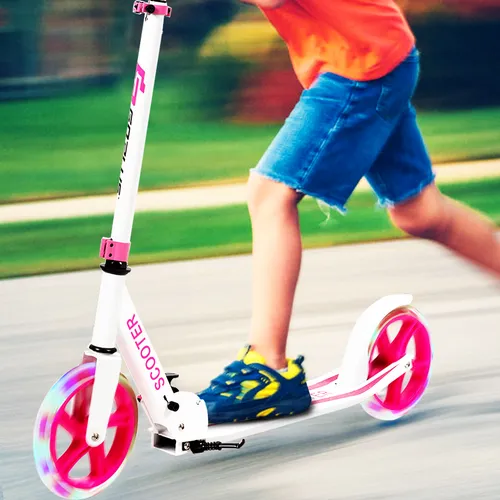 COSTWAY Scooter Cityroller - Klappbar, 100kg belastbar, mit LED Rädern in Rosa - Kinderroller mit 3-fach höhenverstellbarem Lenker und coolen LED-Rädern, ideal für Kinder ab 10 Jahren. Leicht und kompakt, perfekt für unterwegs.