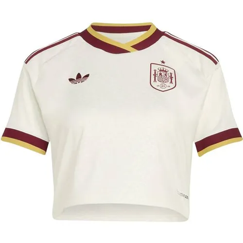 ADIDAS Damen Trikot Spanien 26 Cropped Auswärts - Erlebe das Spanien 26 Cropped Auswärtstrikot mit traditionellem Design und moderner Performance. Climacool-Technologie sorgt für ein kühles Tragegefühl. Ideal für Fans und Spieler, die Eleganz und Komfort schätzen.