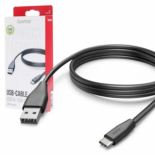 Hama USB-Ladekabel 2.0 - 3,00 m USB-A zu USB-C, vielseitig und robust, ideal für unterwegs in elegantem Schwarz