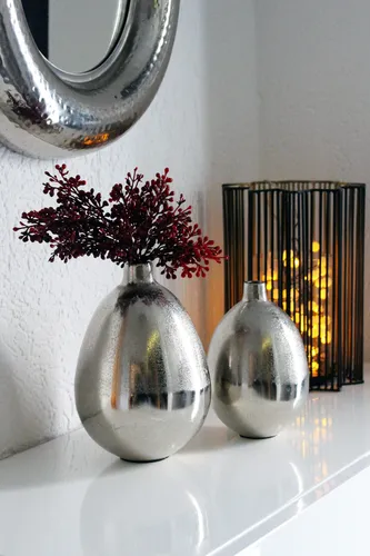 Dekovase 2er Set Aluminium Ei rund silberfarben - Blumentöpfe & Vasen, edles 2er Set aus Aluminium mit runder Form, perfekt für moderne Wohnräume und als stilvolle Tischdekoration.