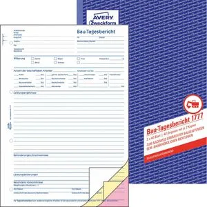 Zweckform Bautagebuch 1777, A4, für Bauleiter, 3 x 40 Blatt, selbstdurchschreibend