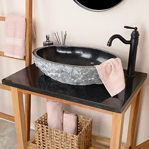 Ovales Marmor Waschbecken in Schwarz von WOHNFREUDEN von Wohnfreuden