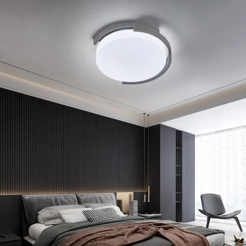 Moderne LED Deckenleuchte für Flur und Esszimmer – Grau/Weiß, Ø 30 cm - Elegante Deckenlampe mit warmem Licht (2500-3000 K) und 1200 lm Lichtstrom. Ideal für Innenräume, schafft eine einladende Atmosphäre in jedem Raum.