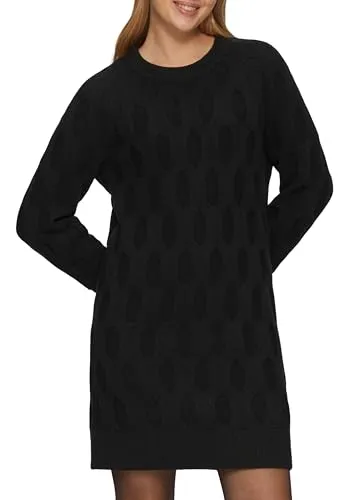 s.Oliver Kleid mit Strickmuster in Schwarz - Damenbekleidung mit Regular Fit und modischem Strickmuster, ideal für einen eleganten Look. Bequem mit Crew Neck und langen, Rippbündchenärmeln.