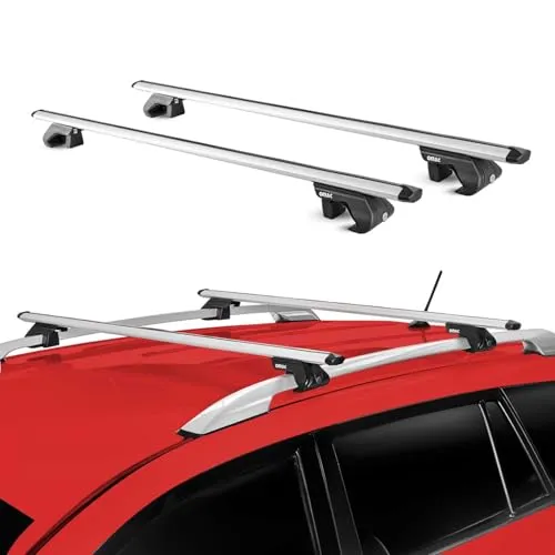 OMAC Universal Dachträger Alu Gepäckträger 135 cm Silber - Wasserbeständiger, abnehmbarer Dachträger aus leichtem Aluminium für Autos. Mit einer maximalen Belastbarkeit von 90 kg ideal für den vielseitigen Einsatz.