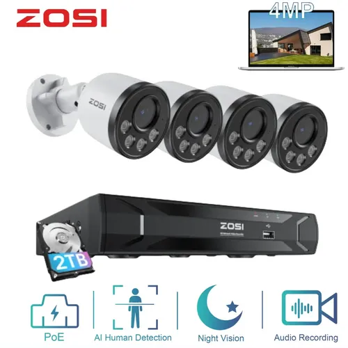 ZOSI 4MP PoE Überwachungskamera Set 8CH mit 2TB NVR