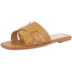 Ital-Design Moderne Sandalen für Freizeit und Sommervergnügen Pantolette (89322875) Blockabsatz Pantoletten in Camel braun 38 EU
