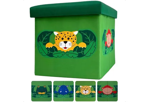 WIESEN.design Spielzeugtruhe Sitzbox Dschungel - Spielzeugkiste für Kinderzimmer, belastbar bis 150kg, inkl. Baumwollsack für praktische Aufbewahrung und ideal für Kallax-Regale, um Ordnung zu schaffen.