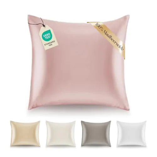 Dreamzie Kissenbezüge Seide - 60x60 cm - Gewicht 19 Momme 100% Reine Maulbeerseide Doppelseitig - Seidenkissenbezug für Haar und Haut, Anti-Aging, Anti-Bettwanzen - Weiches Rosa