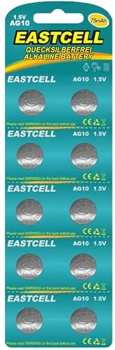EASTCELL AG10 Knopfzellen 1,5V Alkaline – LR1130, 389A, G10, LR54 – 10 Stück auf Blisterkarte – 70 mAh – für Uhren, Taschenrechner, Spielzeug & Elektronikgeräte
