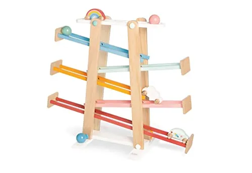 Pinolino Kuno Kugelbahn aus Holz – 8-teilig mit 4 Kugeln - Bunte Murmelbahn für Kinder ab 3 Jahren. Fördert die Kreativität und Motorik beim Spielen. Achtung: Erstickungsgefahr durch kleine Teile.