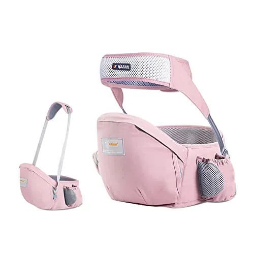 SONARIN Baby Hüftsitz,Ergonomischer Taille Hocker Baumwolle Babytrage Hipseat Hüfttrage mit Sicherheitsgurt & Einzelnem Schultergurt Multi-Position Bauchtragen für Neugeborenes Kinder(Rosa)