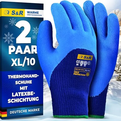 S&R Arbeitshandschuhe mit Latex-Beschichtung – für Arbeitsschutz im Winter, Thermo-Handschuhe mit Acrylfutter, Wasserabweisend und Abriebfest, Ideal für Gartenarbeit, Montage & Lager
