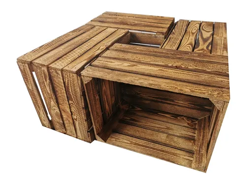 Holzkisten Set 4er Vintage Geflammt 50 x 40 x 30cm