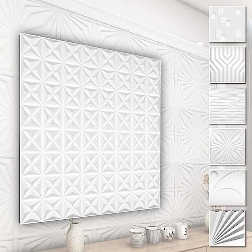 HEXIM 3D Wandpaneele, PVC Kunststoff weiß - Abstrakt Design Paneele 50x50cm Wandverkleidung (5QM HD003-1) Paneele Decke Kinderzimmer