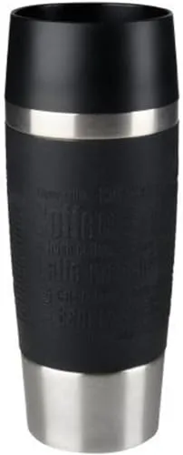 Tefal Reisebecher, klassisch, schwarz, Komfort-Schraubdeckel, Schnellpresse, Soft-Touch-Hülle, reisebereit, wiederverwendbar, 100% auslaufsicher, hält Getränke kalt (8 Stunden) und heiß (4 Stunden),