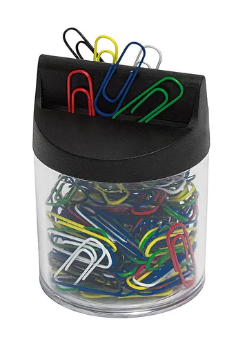 Produktbild WEDO Klammernspender Rund Transparent gefüllt 125 farbigen Klammern