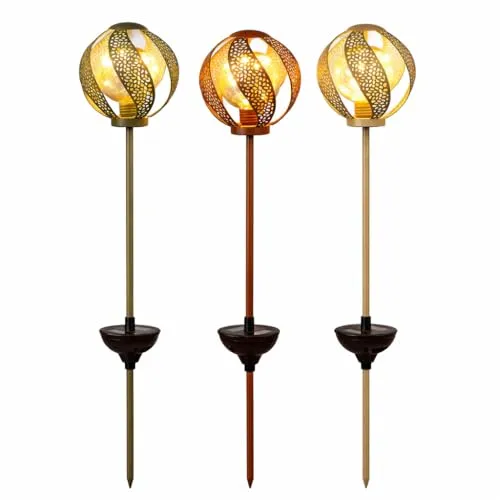 formano LED Gartenstecker Solar 3er Set mit Metallkugel - STIMMUNGSVOLLES LICHTSPIEL - Warmweißes LED-Licht durch filigranes Metallmuster, ideal für Garten, Wege & Terrassen. Wetterfest und mit automatischer Solarfunktion für nachhaltige Beleuchtung.