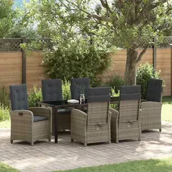 Maison Exclusive Garten Essgruppe 7-teilig Grau Poly-Rattan