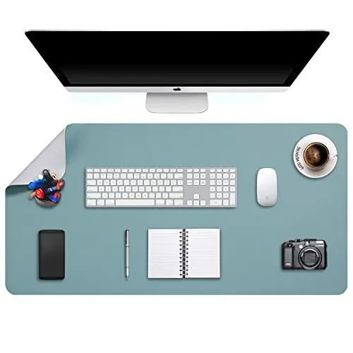 DOBAOJIA Große Schreibtischunterlage, Schreibtischmatte, Desk Pad, Schreibtischschutz, Schreibblock, für Laptop/Tastatur/Maus, Doppelseitige Verwendung PU Leder Wasserdicht 90 x 43cm(Graugrün/Grau)