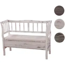 Mendler Sitzbank T207 - Shabby Holzbank mit Stauraum - Stilvolle Hocker mit großem Stauraum unter der Sitzfläche, abnehmbarem Bezug und aus massivem Paulowniaholz im angesagten Shabby-Look. Ideal für Flur, Wohnzimmer oder Kinderzimmer.