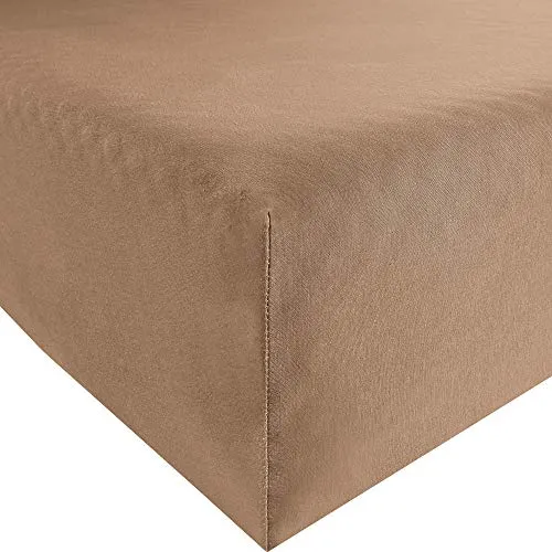 REDBEST Jersey-Stretch Spannbettlaken San Francisco 100% Baumwolle, braun Größe 90x190 cm - 100x200 cm - weiche Qualität, bügelfrei, Rundumgummi, bis 20 cm Höhe