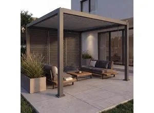 MCW Pergola Anthrazit 302x235 cm – Flexibler Sonnen- & Sichtschutz - Moderne Pergola mit drehbarem Lamellendach, ideal für individuellen Sonnenschutz. Robust, sturmfest bis 74,5 km/h und mit integriertem Regenablauf für entspannten Outdoor-Komfort.