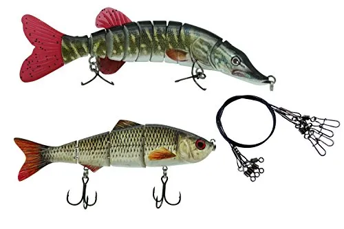 PetrisCatch 2er Wobbler Set + 4 Stahlvorfächer, 20cm Hecht + 15cm Rotauge, Owner Drillinge