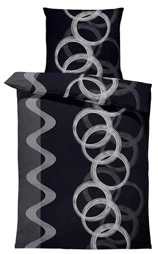 Produktbild Leonado Vicenti Winter Bettwäsche Thermo Fleece Flausch Kuschelig Warme Garnitur Bettbezüge Set, Größe:4 teilig 135x200 cm, Farbe:Kreise schwarz grau