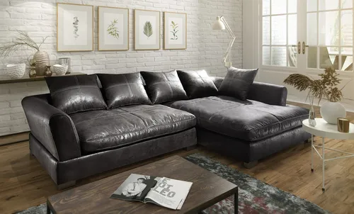 Couchgarnitur TIZIAN L-Form in Wildlederoptik-Schwarz in schwarz von Fun Möbel