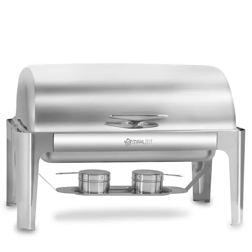 Mahlzeit Edelstahl Chafing Dish mit Rolltop 8 Liter - Stövchen & Speisewärmer - Hochglanzpolierter Edelstahl für stilvolle Präsentation und optimale Wärmeverteilung, ideal für Catering und Buffets.