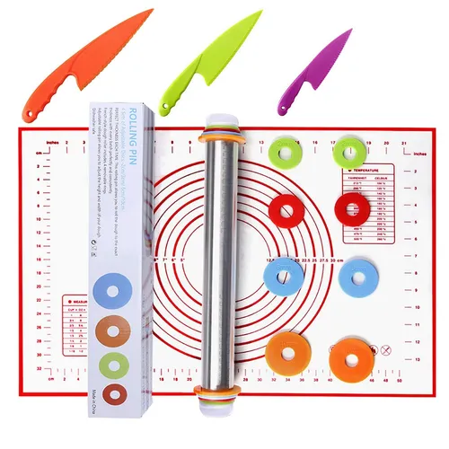 Edelstahl-Teigrolle Verstellbar Mit Vier Unterlegscheiben und Schneidemesse N...