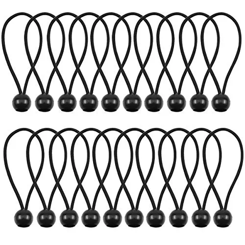Fodlon Gummiseile, 20 Spanngummis mit Kugel Schwarz Bungee Seile Set Gute Qualität Elastische Schnur Flexible Planenspanner für Banner, Vorhang, Planen, Camping, Bootsabdeckung, Zelte, Haarring