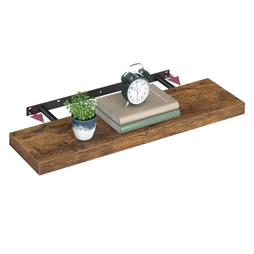 Vasagle Wandregal LWS28BX, Vintage Braun 80cm - Schweberegal aus Holz mit rustikalem Design, Tragkraft bis 15 kg an Massivwänden - ideal für stilvolle Raumgestaltung.