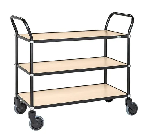 OSWALD Transportwagen Servierwagen mit 3 Böden - Eleganter Servierwagen mit 3 melaminbeschichteten Böden und einer Tragfähigkeit von 250 kg. Ideal für Gastronomie und Zuhause, pulverbeschichtet in Schwarz/Birke, mit praktischen Lenkrollen.