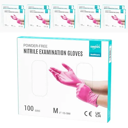 EUROPAPA® 1000x Nitrilhandschuhe - Puderfrei, Latexfrei, Reißfest (Rosenrot, M) - Die EUROPAPA Nitrilhandschuhe bieten optimalen Grip durch texturierte Fingerspitzen und sind ideal für Hygiene- und Reinigungsarbeiten. Sie sind hautfreundlich, reißfest und in verschiedenen Größen und Farben erhältlich.
