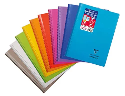 Clairefontaine 376601C Collegeblock Koverbook mit Spiralbindung (kariert, 80 Blatt, DIN A4+) 1 Stück farbig sortiert