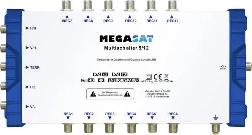 MegaSat 0600205 SAT Multischalter Eingänge (Multischalter): 5 (4 SAT/1 terrestrisch) Teilnehmer-Anzahl: 12
