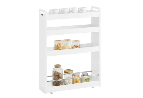 SoBuy® NSR01-W Nischenregal mit Rollen - Küchen Aufbewahrungswagen, ideal für enge Nischen bis 18 cm, mobil durch Rollen und Griff, vielseitig einsetzbar in Küche, Bad und Wohnzimmer.