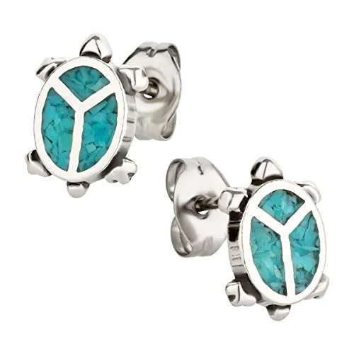 Ohrstecker Ohrringe Schildkröte Silber 925 Sterling Türkis Inlay als Ohrschmuck mit kleiner Schmuckbox - 7K - Indianer Schmuck Geschenke für Damen, Mädchen, Jungen, Kinder und Herren
