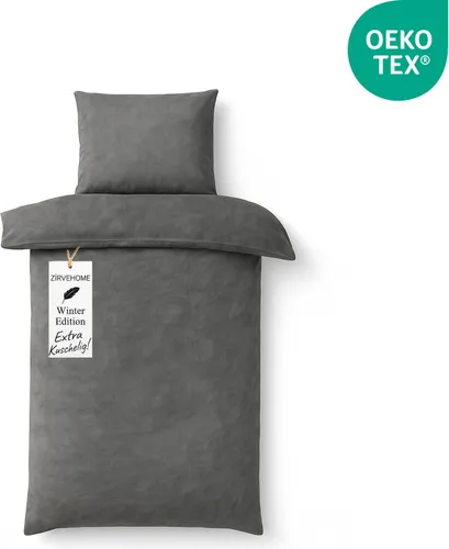 Winter Bettwäsche 155x220 cm. 2 teilig Cashmere Touch Fleece Kuschelig, Warm Grau