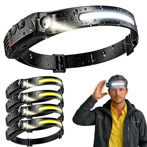 AHYDFSR 4Pcs Stirnlampe Led Wiederaufladbar, Stirnlampe mit Sensor, Kopflampe Superheller 5 Lichtmodi, 230°Weitwinkel, Leichtgewicht, IPX4 Wasserdicht Headlamp für Camping, Wandern, Angeln, Joggen