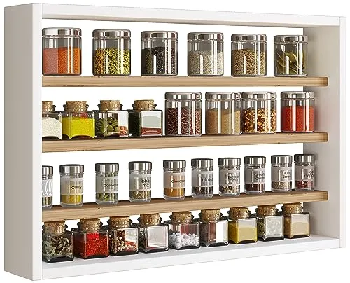 VCM Holz Küchenregal hängend - Glasvitrine mit 4 Fächern, ideal für Gewürze und Küchenutensilien. Maße ca. H. 40 x B. 60 x T. 10 cm, einfach zu montieren und platzsparend.