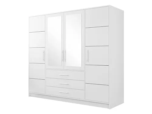 Drehtürenschrank Bado 4D mit Spiegel - Kleiderschrank mit modernem Design, 4 Türen und 3 Schubladen, bietet viel Stauraum und ist ideal für Schlafzimmer und Jugendzimmer.