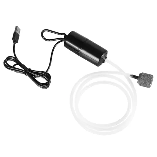 MiOYOOW Luftpumpe für Aquarien, Aquarien Sauerstoffpumpe, USB-Luftbelüfter für Aquarien mit Sauerstoffschlauch und Luftstein und Aufhängeklammer zum Angeln Im Freien in Kleinen Aquarien
