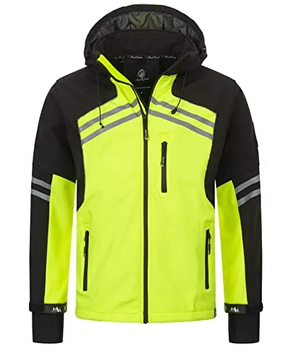 Rock Creek Herren Softshell Jacke H-285 - Neongelb 3XL - Funktionsjacke für Outdoor-Aktivitäten, wasserabweisend und winddicht, ideal für Übergangszeiten mit abnehmbarer Kapuze und reflektierendem Aufdruck für mehr Sichtbarkeit.