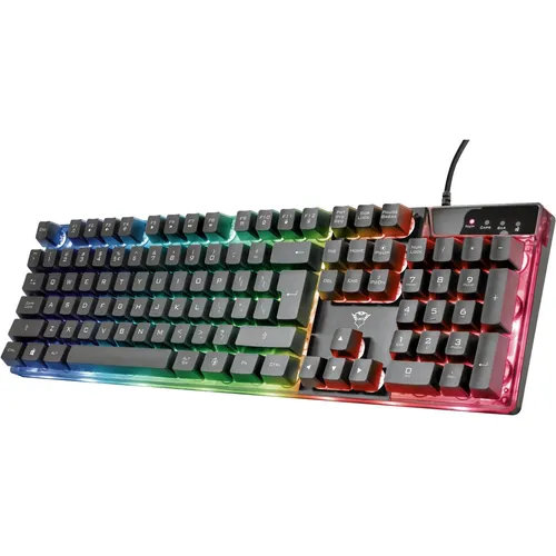 Trust Gaming GXT 835 Azor - Beleuchtete Gaming Tastatur mit US Layout, Anti-Ghosting und 3 LED-Farbmodi für optimales Gaming Erlebnis