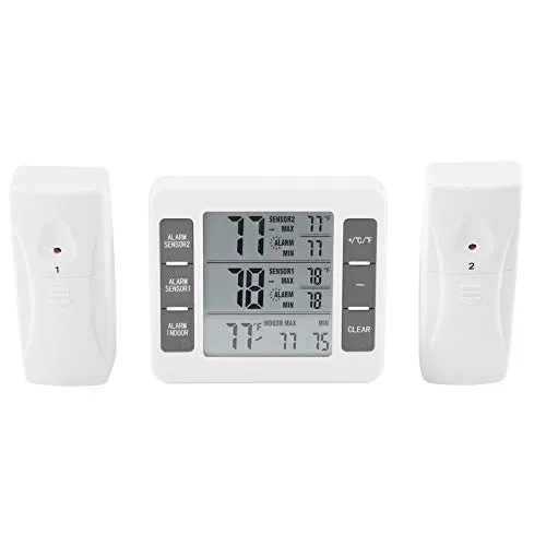 Digital-Kühlschrank- / Gefrierschrank-Thermometer, Innenaußenthermometer-drahtloser Sensor-Temperatur-Monitor mit hörbarer Alarm-Temperatur